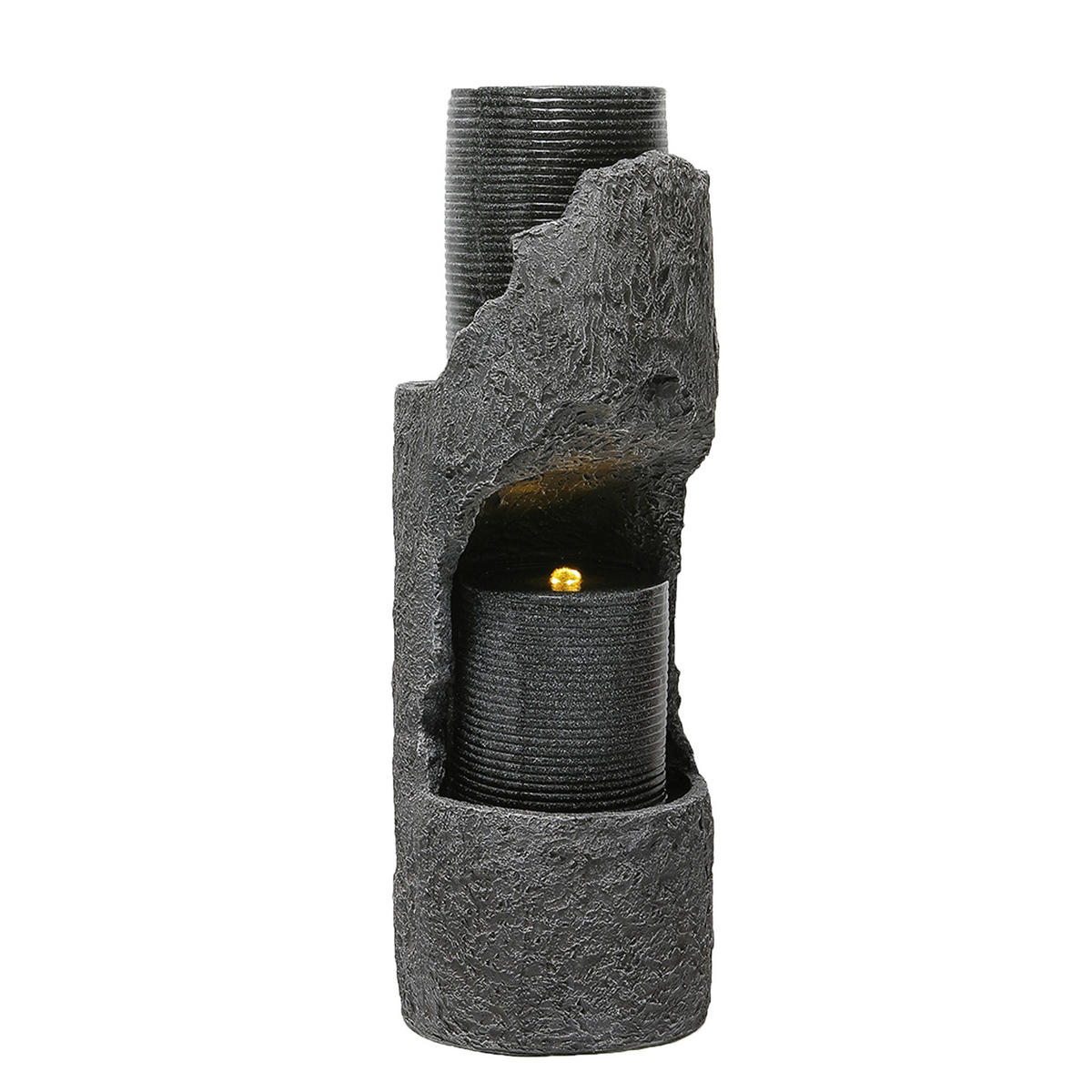 GARTENBRUNNEN, LED-Beleuchtung, Kunststein, Wasserspiel, Grau - Grau, Naturmaterialien (34.5/34.5/100.5cm) - FLIEKS