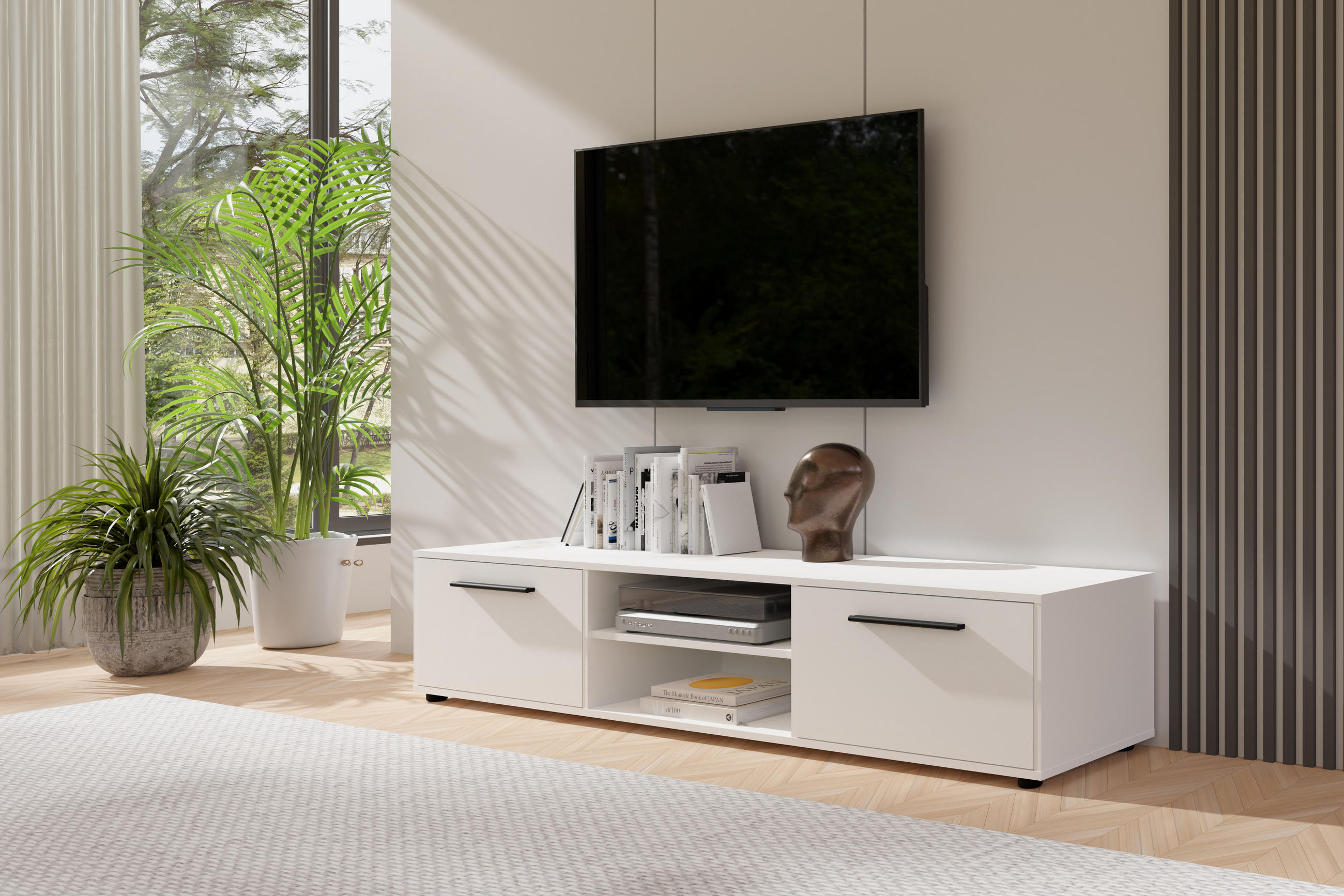 TV-SCHRANK Modena 190 cm mit Türen und Regalen in Weiß - Schwarz/Weiß, Holzwerkstoff/Kunststoff (190/38/40cm) - Ravio