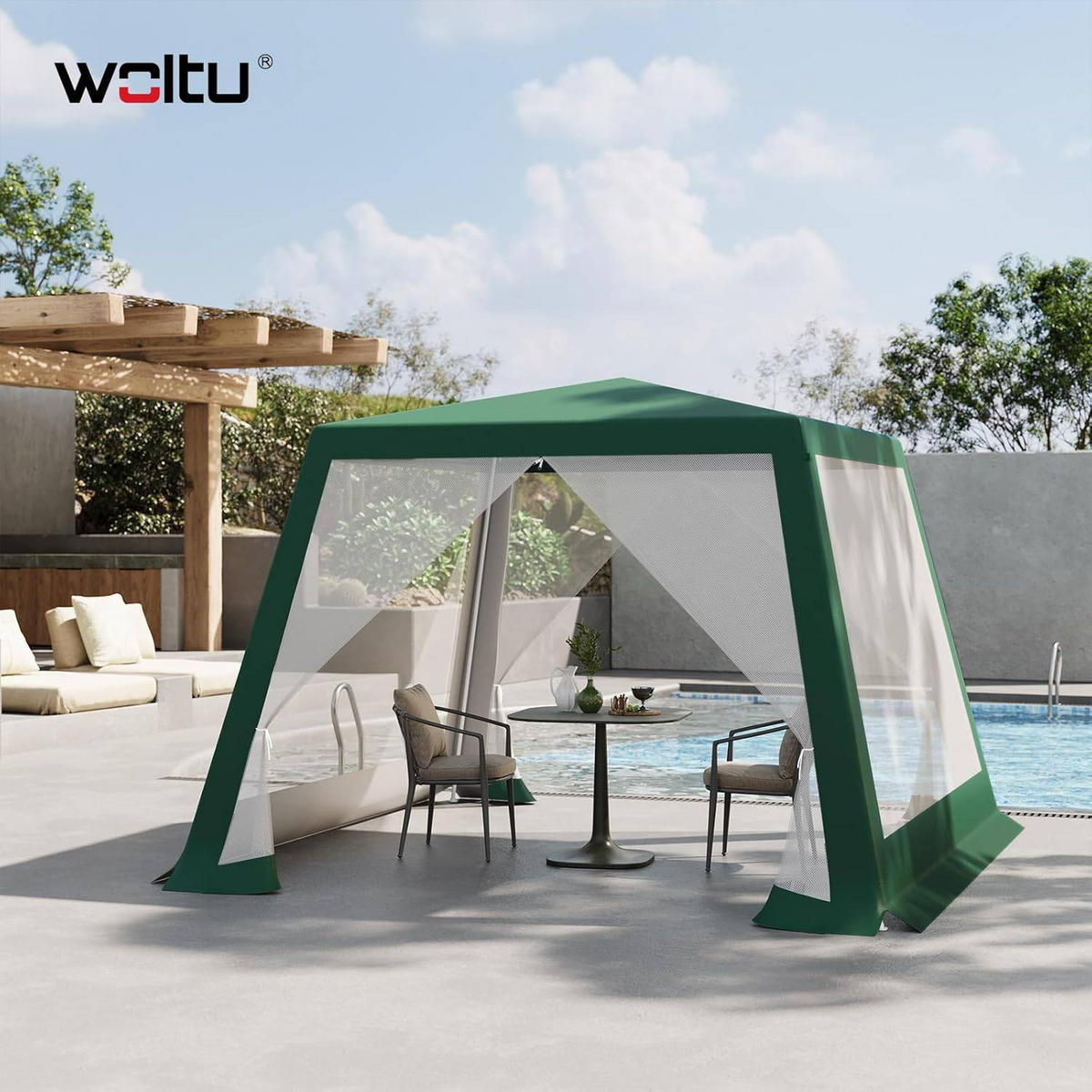 PAVILLON 3x3 m, Gartenpavillon mit Seitenwänden Moskitonetz - Grün, Metall (300/250/300cm) - Woltu