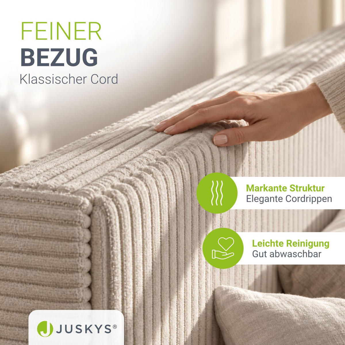 POLSTERBETT Salerno Cord beige 180x200 cm - Beige, Textil (180/200cm) - Juskys