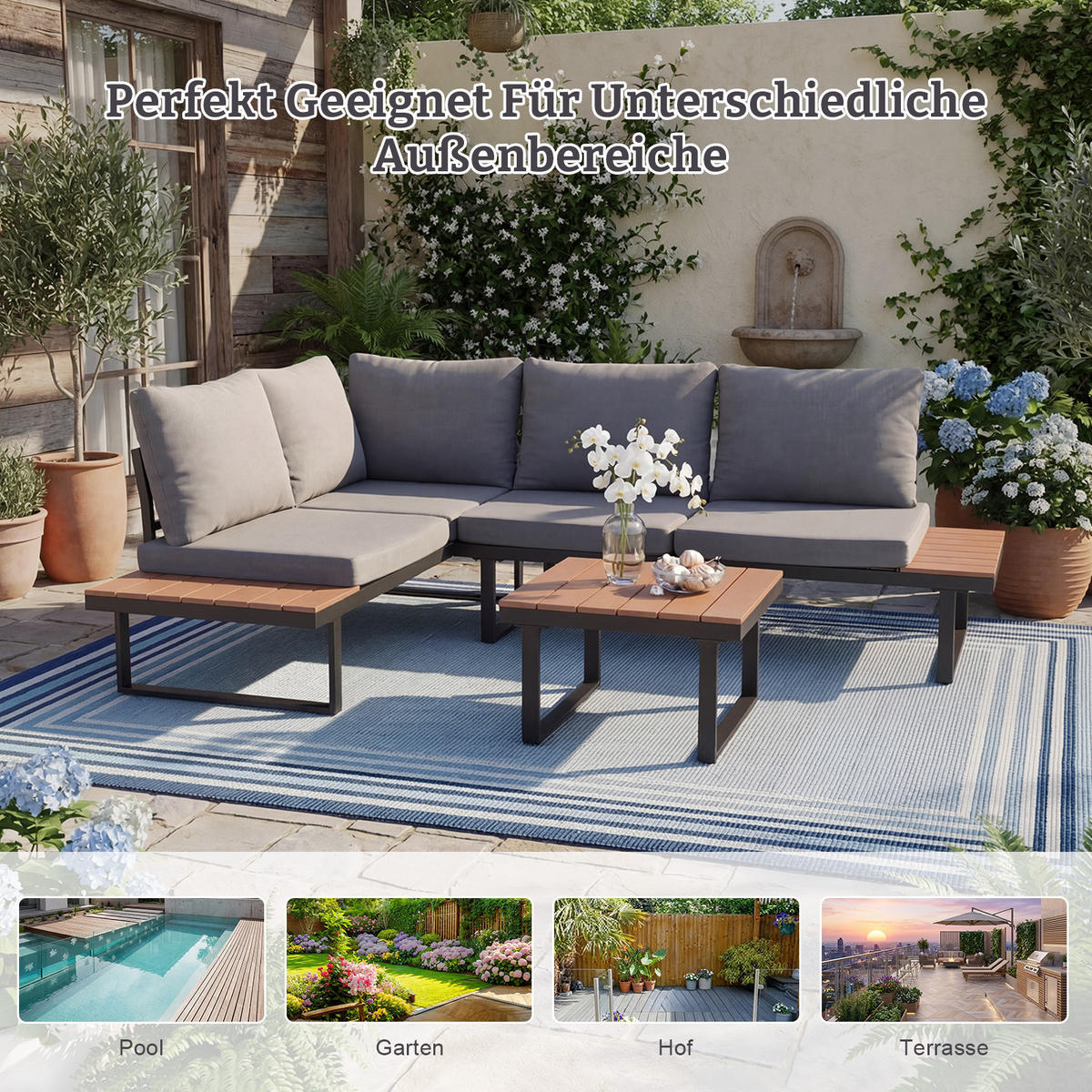 GARTENLOUNGE Set ,SF05 - Grau, Metall