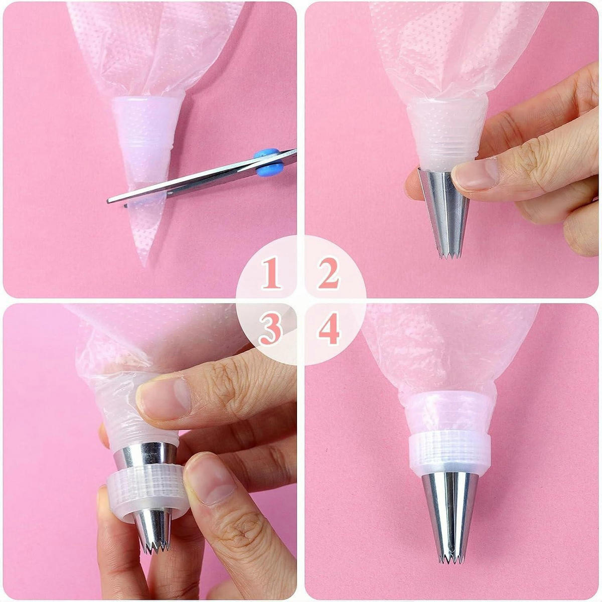 SPRITZBEUTEL Set 100 Stück mit 6 Edelstahl-Tüllen - Transparent, Kunststoff (19/1/30cm)