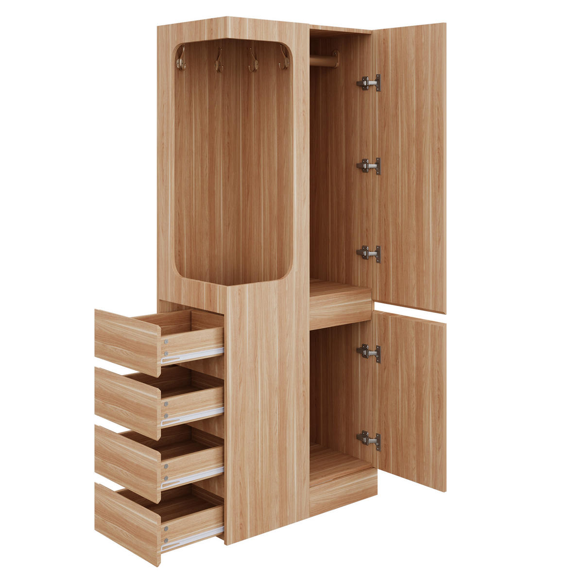 KLEIDERSCHRANK 70x40x170cm 1 Tür Schubladen Holz - Naturfarben, Holz (70/170/40cm) - FLIEKS