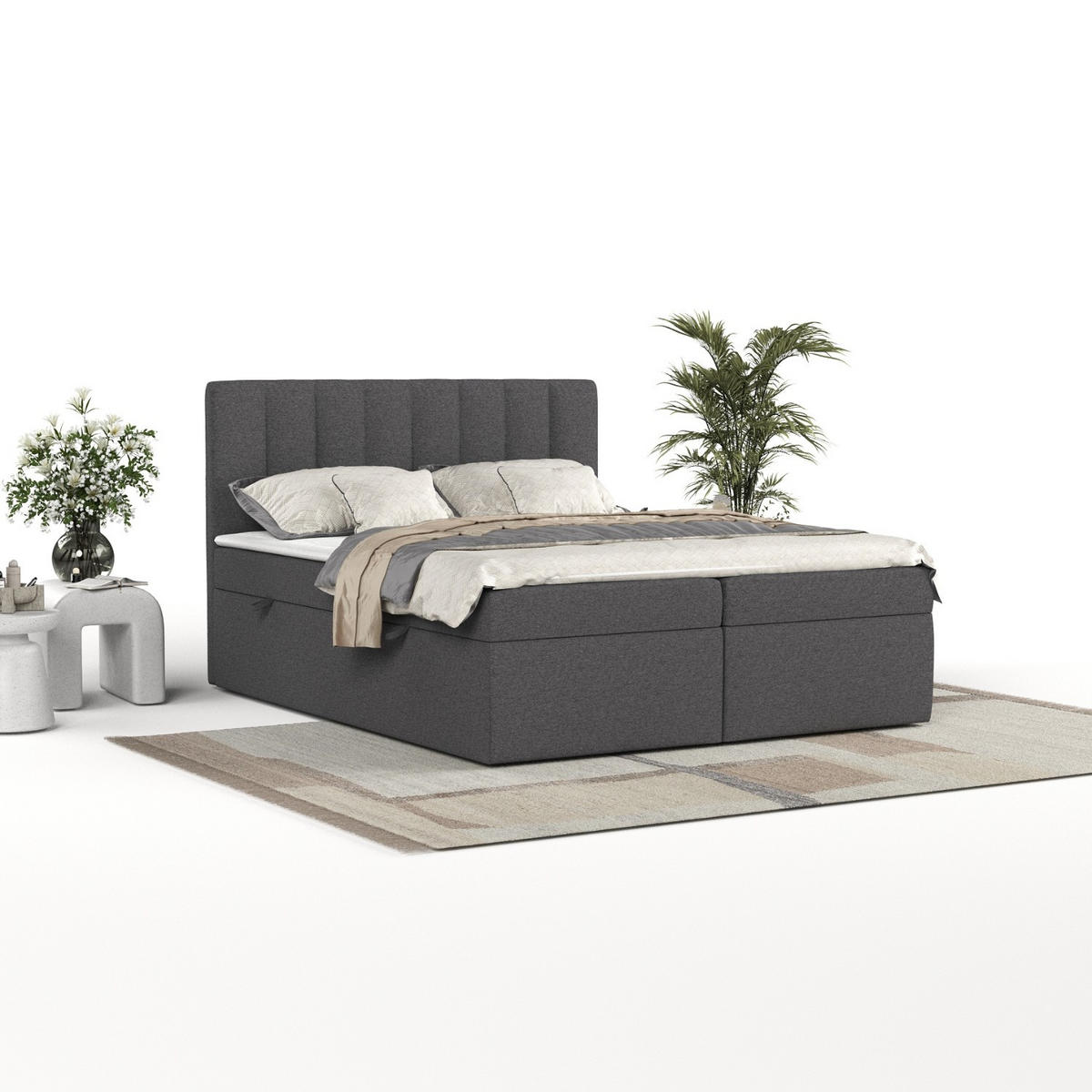 BOXBETT Amaro 140/200 cm Anthrazit im Megan Stoff - Anthrazit/Schwarz, Holz/Holzwerkstoff (140/200cm) - AltaBeds