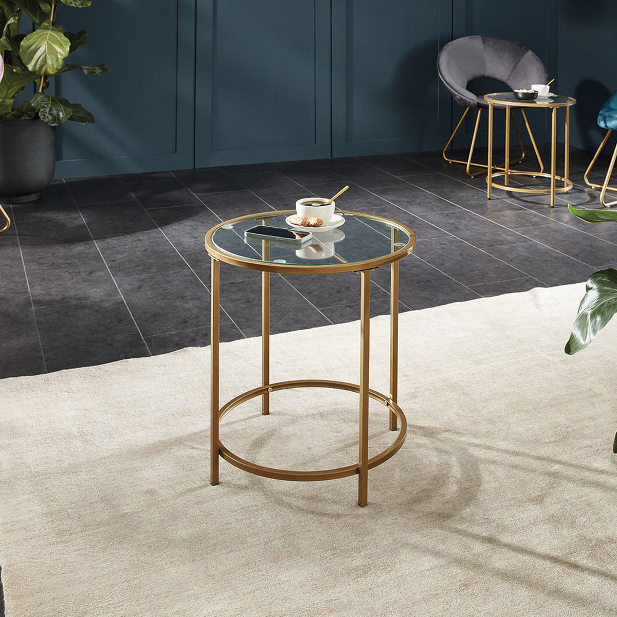 BEISTELLTISCH MASEI - Goldfarben, Glas/Metall (50/50/55cm) - Home Deluxe
