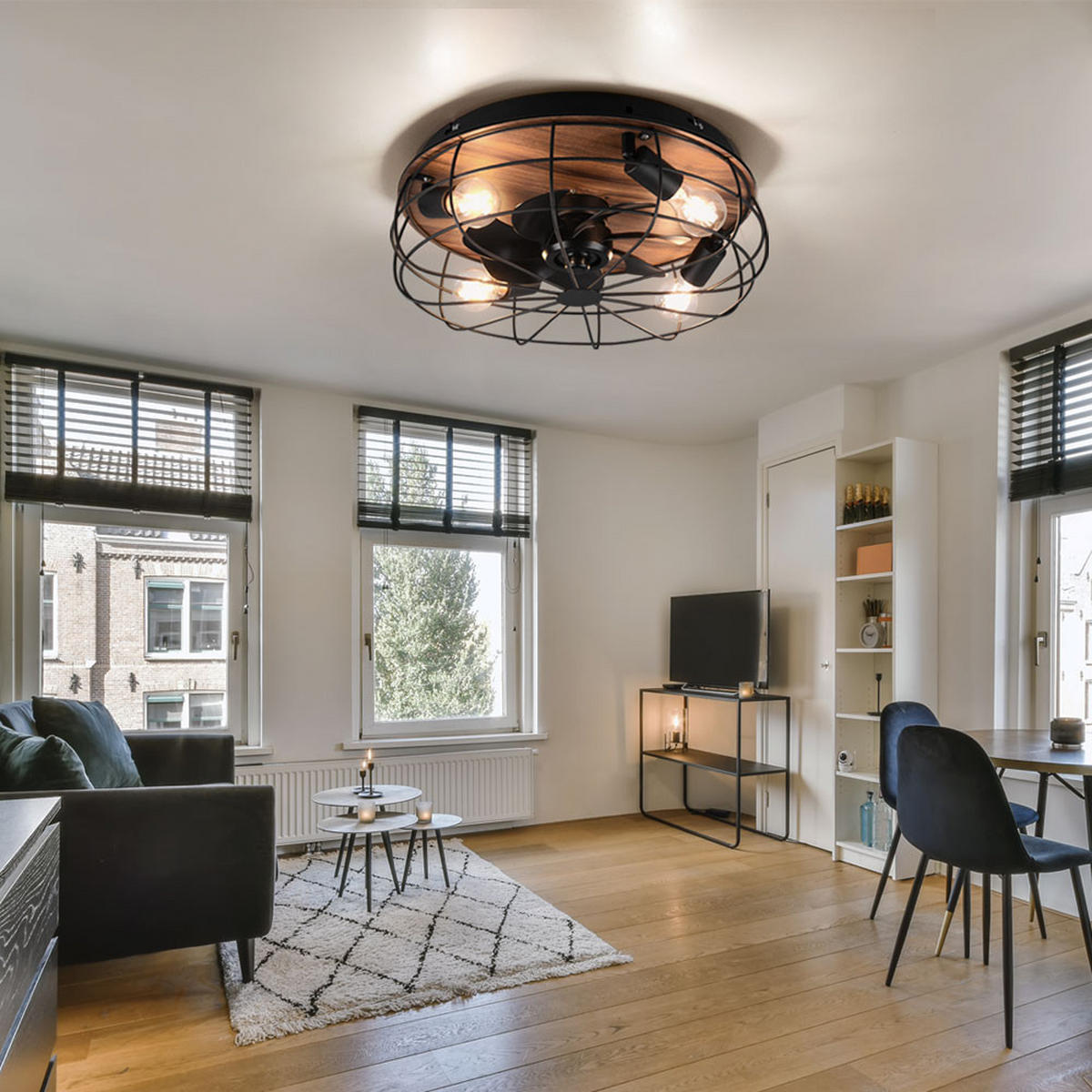 DECKENLEUCHTE TRONDHEIM Schwarz Holzoptik - Schwarz, Metall (48/48/17cm)