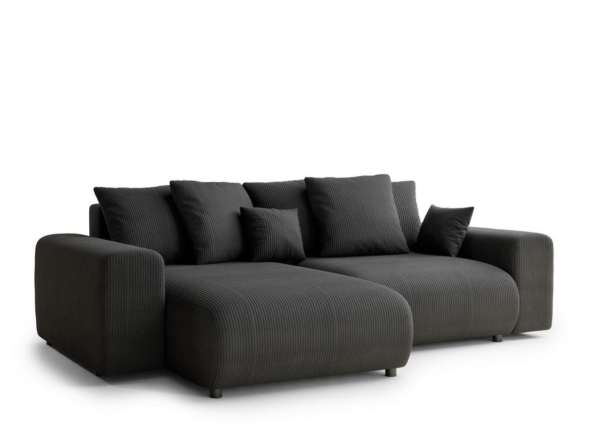 ECKSOFA MIT SCHLAFFUNKTION Solo Anthrazit Samtstoff - Anthrazit/Schwarz, Holz/Holzwerkstoff (255/168cm) - Maison de Reve