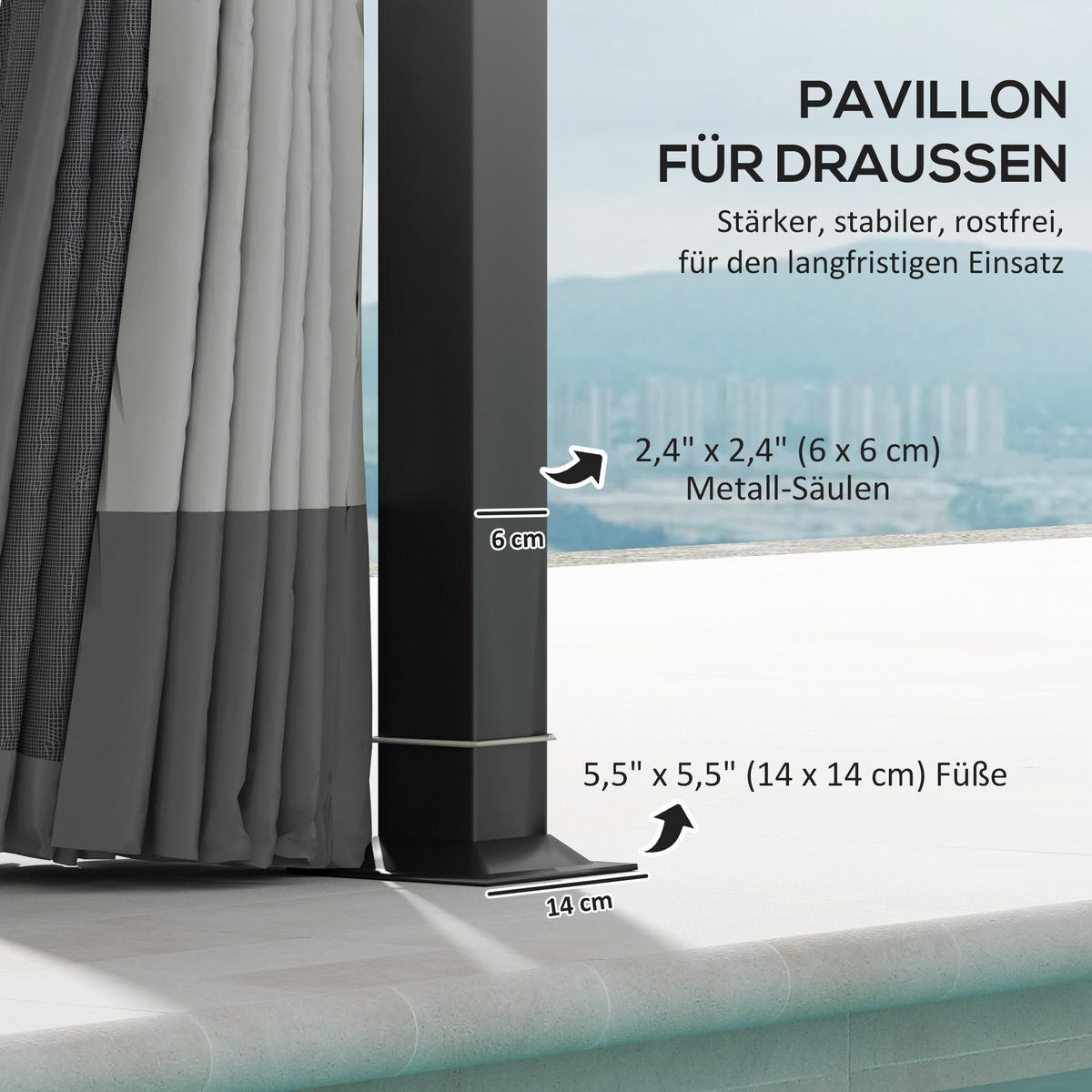 PAVILLON mit Doppeldach - Hellgrau, Metall (330/294/395cm) - Outsunny
