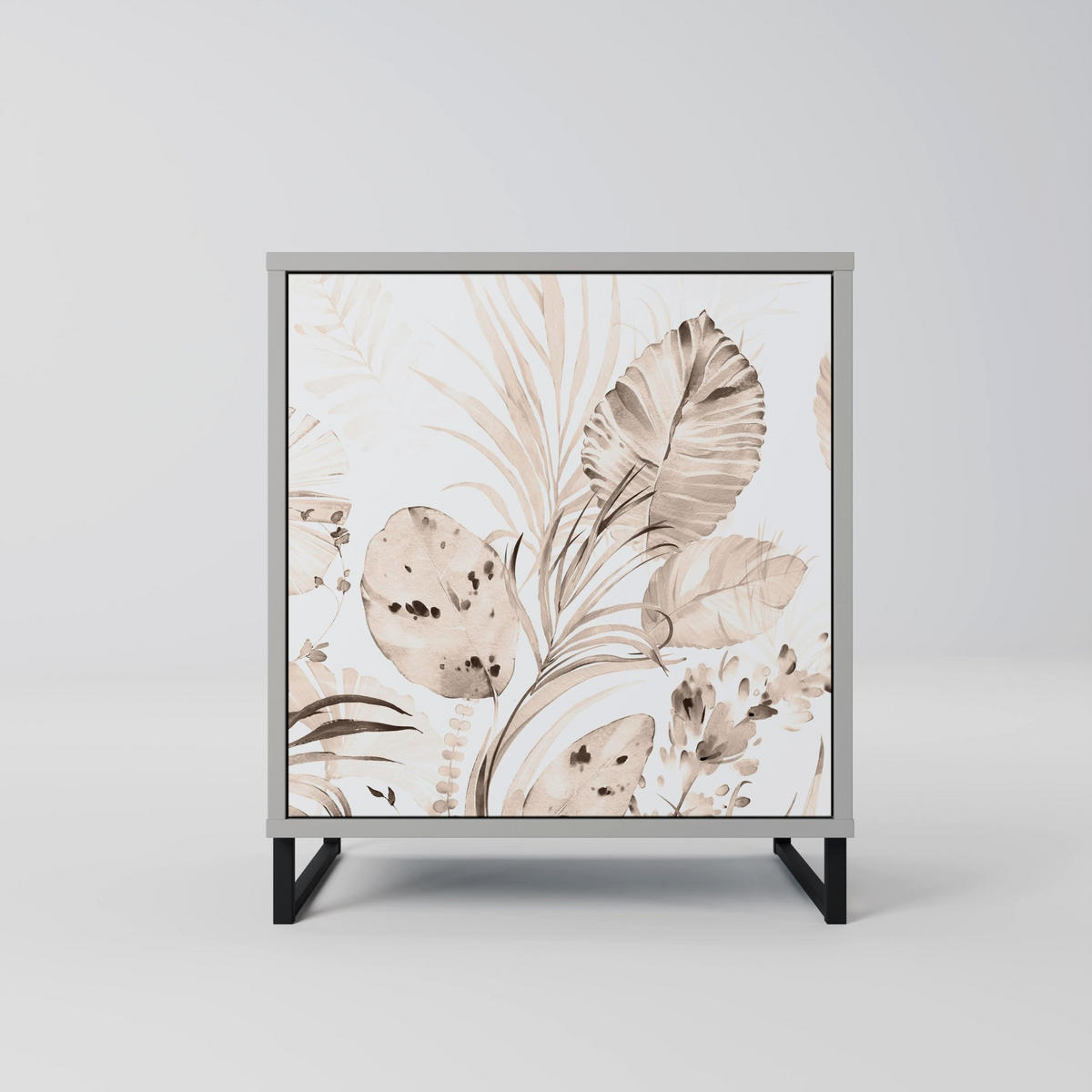 SIDEBOARD WILD TENDERNESS, Grau, 57,5x42x75,5 cm, Goldfarbene Metallfüße - Goldfarben/Multicolor, Holzwerkstoff/Metall (57.5/75.5/42cm) - SpaceRebels