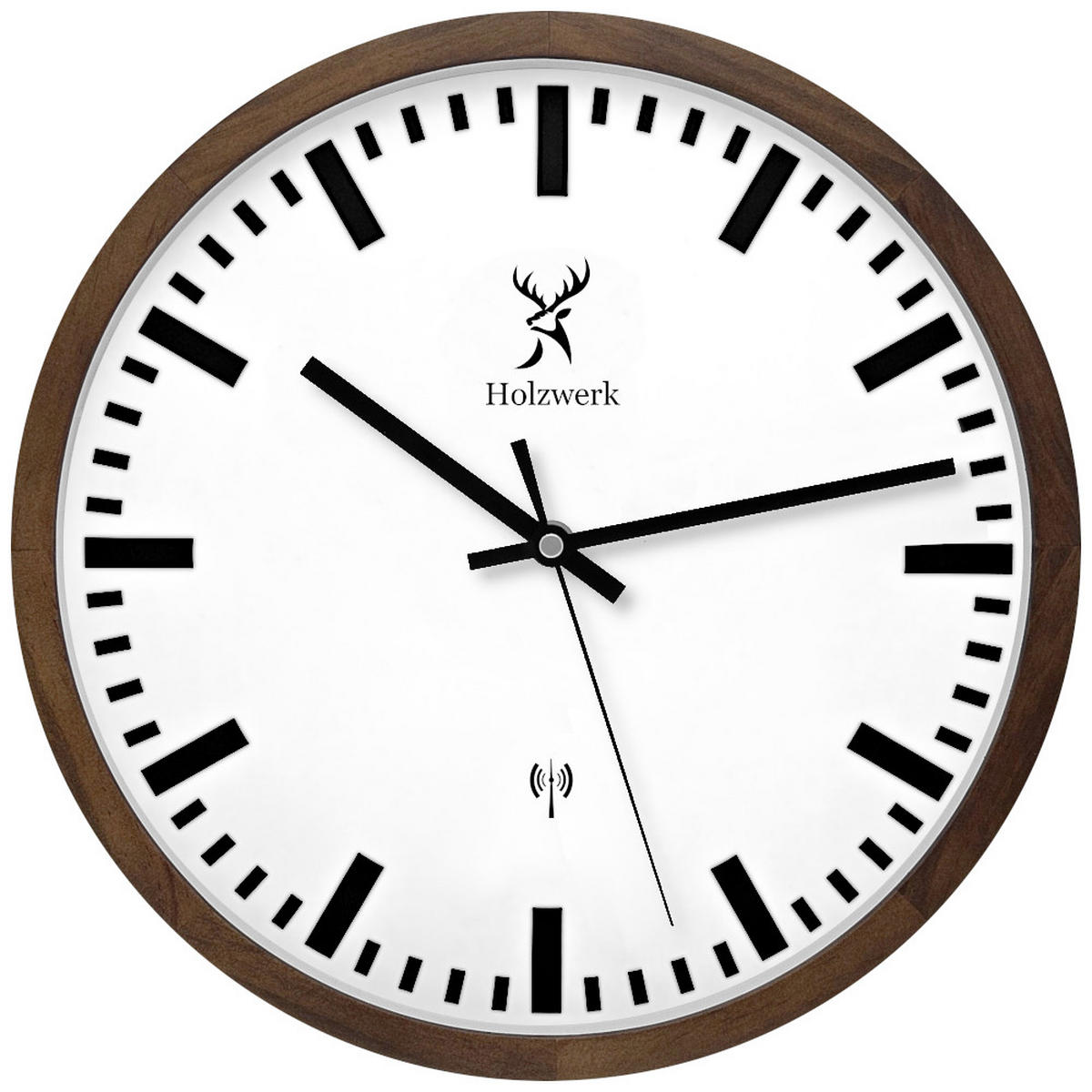 WANDUHR Holz Designer HOMBURG (FUNK) Loft Wand Uhr, braun, weiß - Dunkelbraun, Glas/Holz (30/30/4.2cm) - Holzwerk