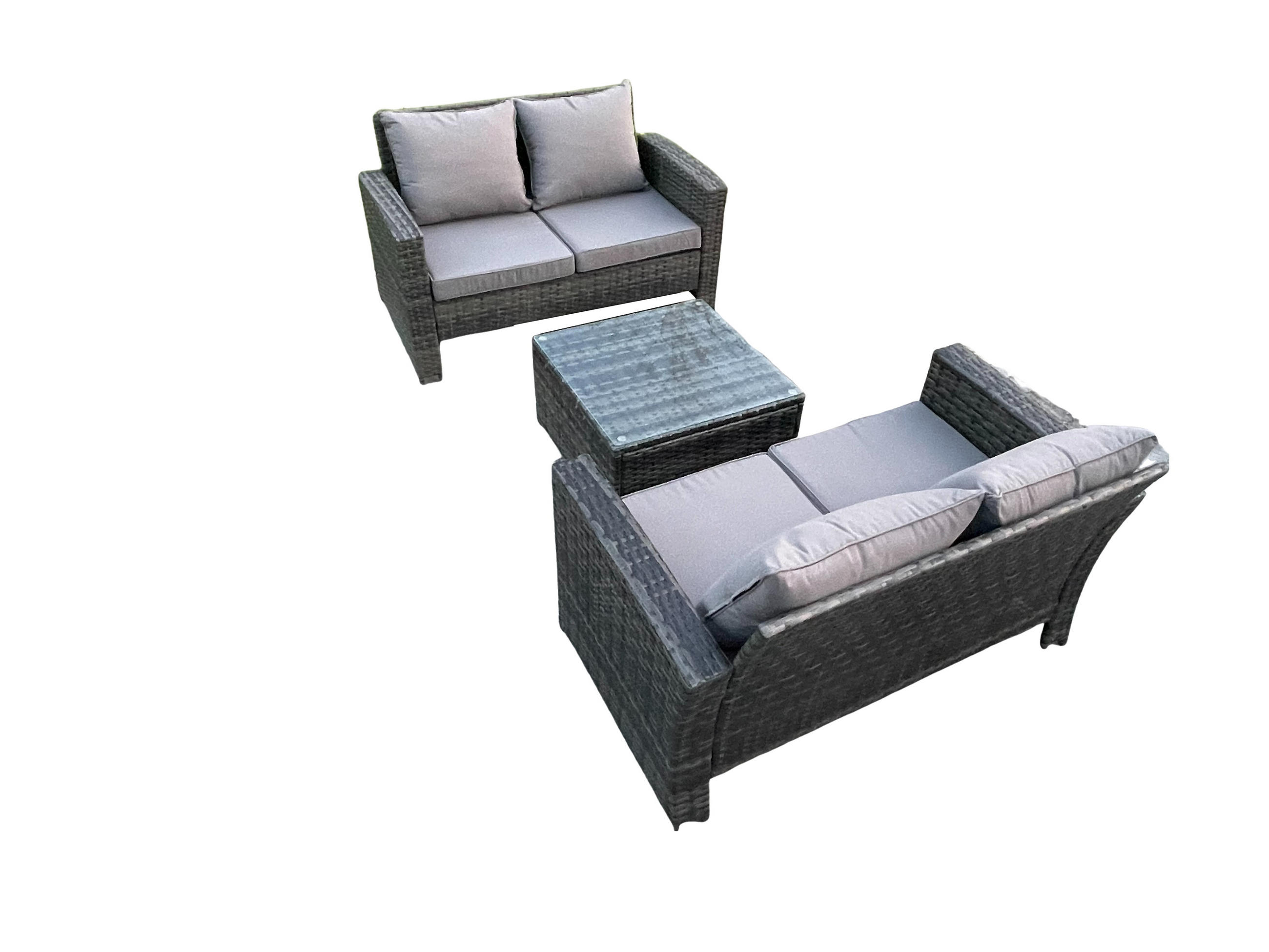 GARTENSOFA SET mit Couchtisch Polyrattan Dunkelgrau 7-Sitzer - Dunkelgrau, Metall - Fimous