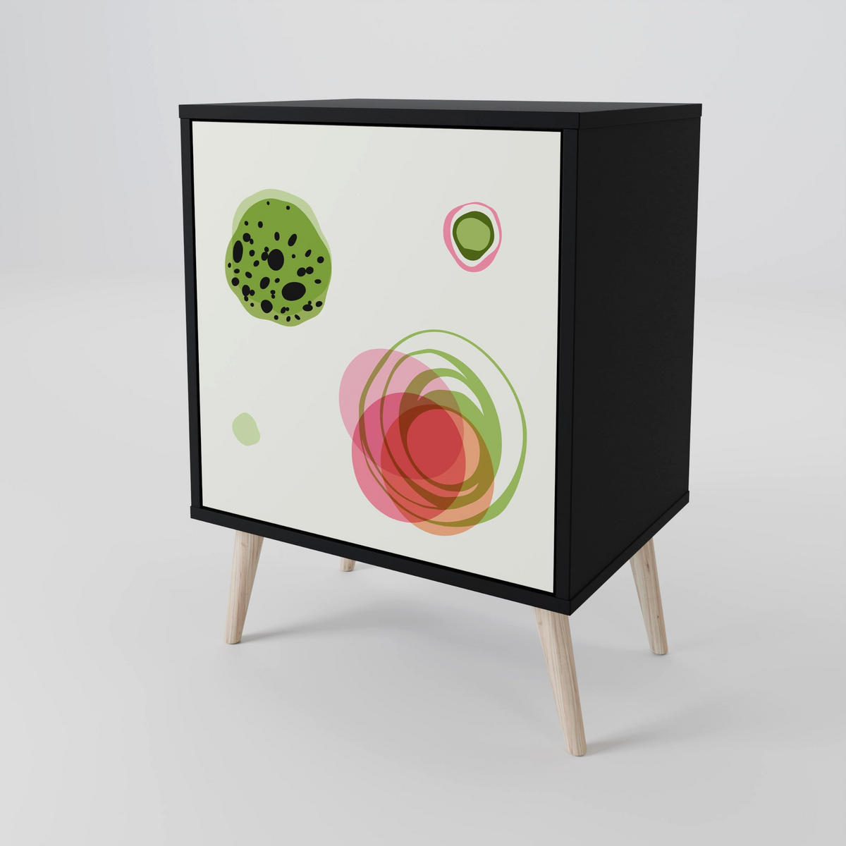 SIDEBOARD COLORFUL COSMOS, Schwarz, 57,5x42x70,5 cm, Schwarze Metall-Sternfüße - Multicolor/Schwarz, Holzwerkstoff/Metall (57.5/70.5/42cm) - SpaceRebels