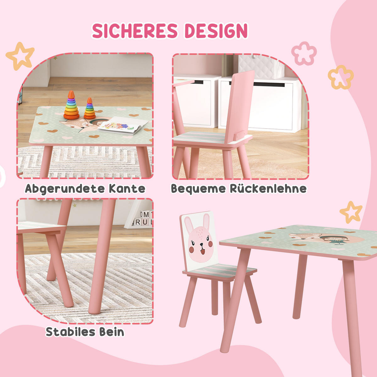 KINDERTISCHGRUPPE Rosa 60.0/60.0/44.0cm - Rosa, Holzwerkstoff (60/44/60cm)