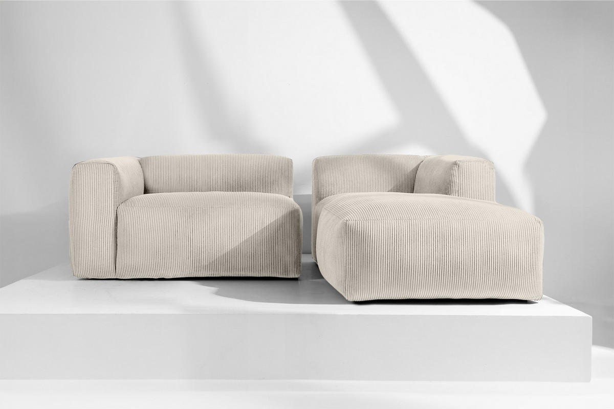 ECKMODULSOFA-RECHTS BUFFO 3/4 Sitzer mit extrem weicher Sitzfläche, Kordstoff, cremefarben - Creme, Textil (237/180cm) - KONSIMO®