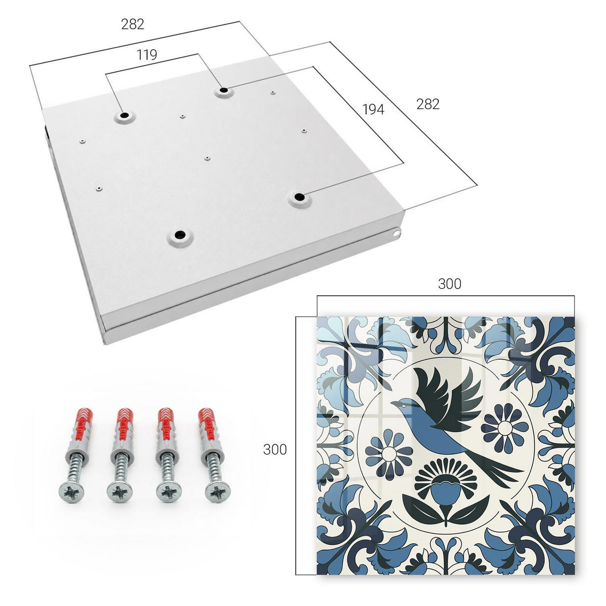 SCHLÜSSELBOX Weiß 30x30 cm – Türöffnung nach rechts - Blauer Vogel - Blau, Metall (30/30/5cm) - TULUP