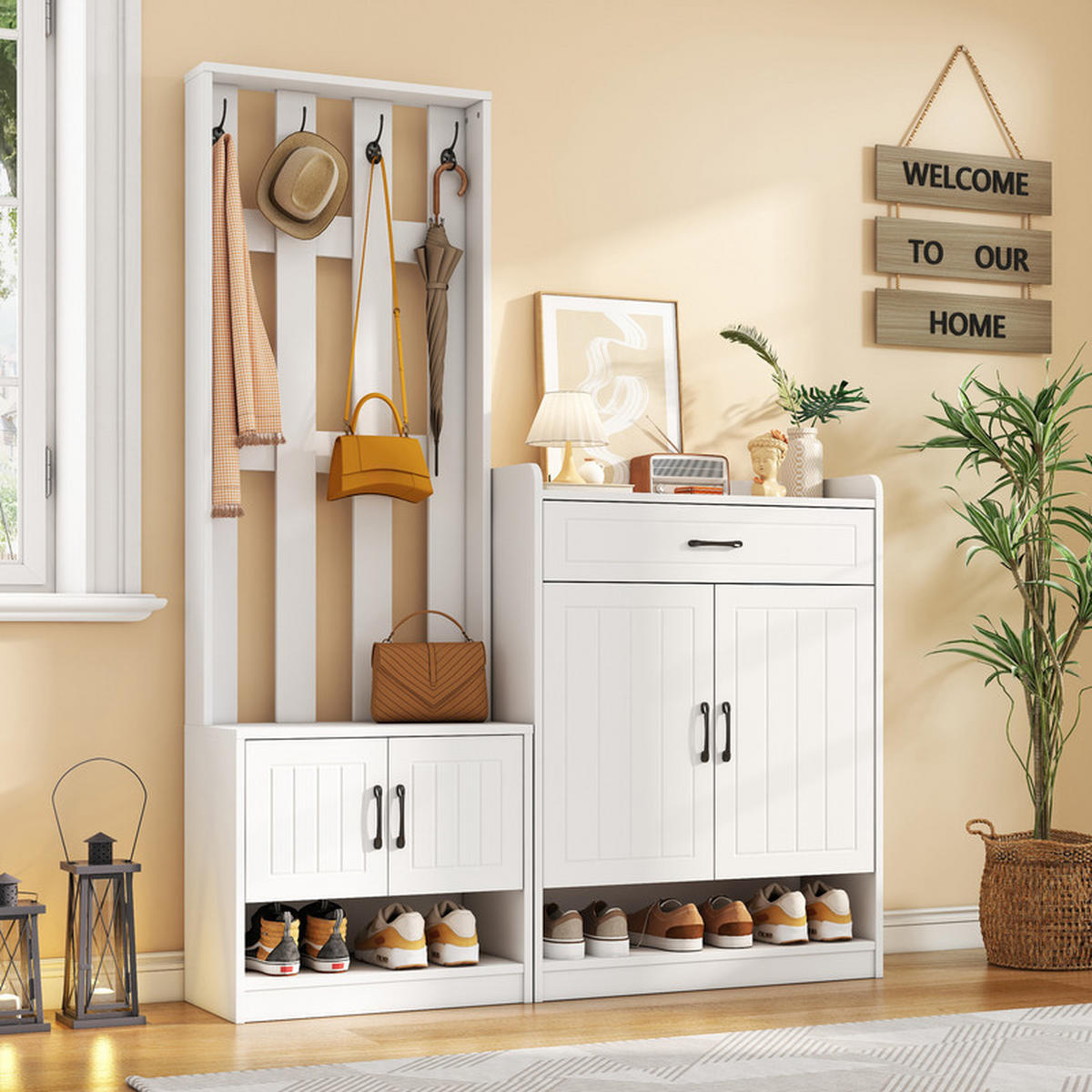 GARDEROBEN-SET WEISS mit Schuhschrank 140.6x32x180 cm - Weiß, Holzwerkstoff (30.5/180/140.6cm) - Fuleadture
