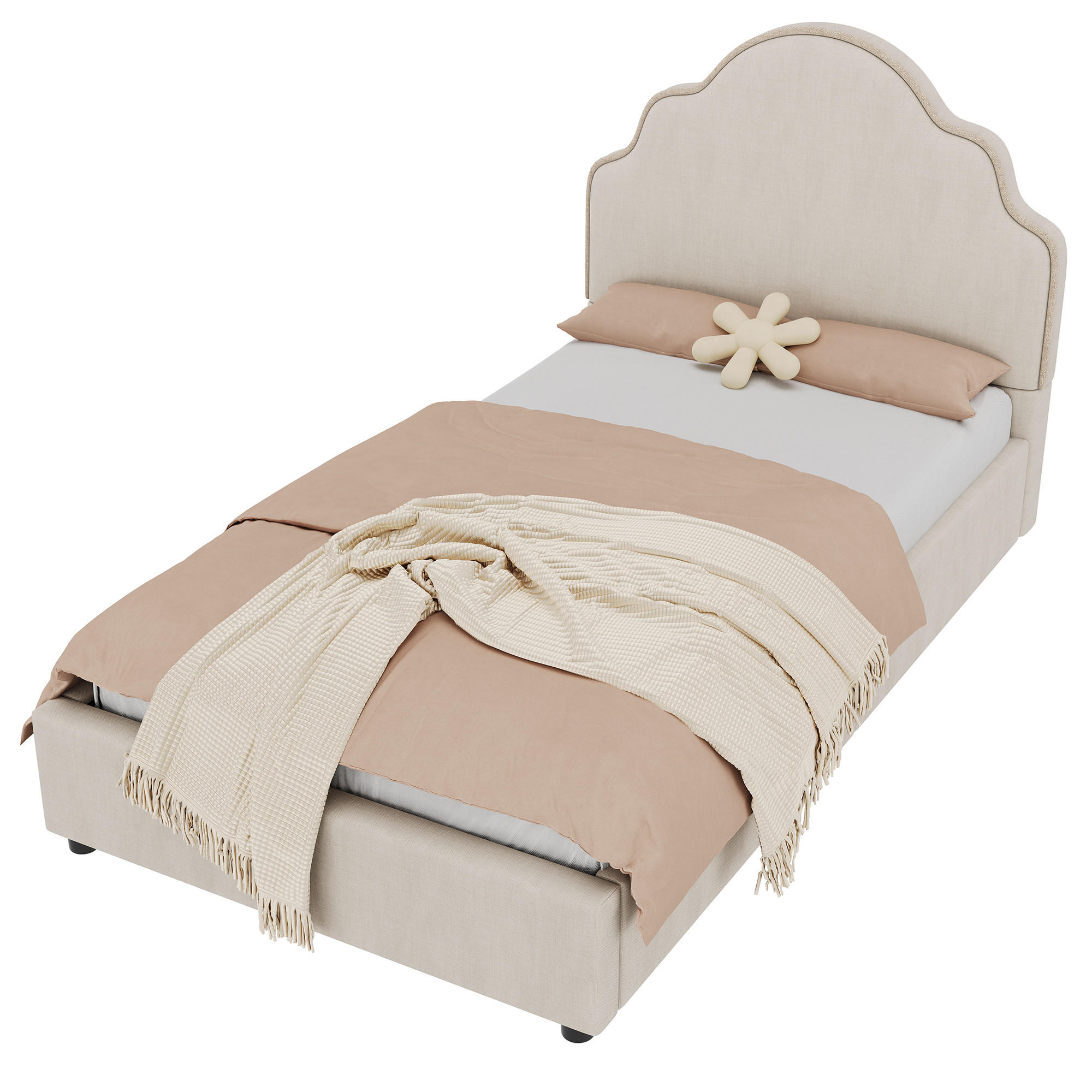 POLSTERBETT 90/200 cm in Beige mit gepolstertem Kopfteil und Bettgestell aus Leinen - Beige, Holzwerkstoff/Textil - STILVORA