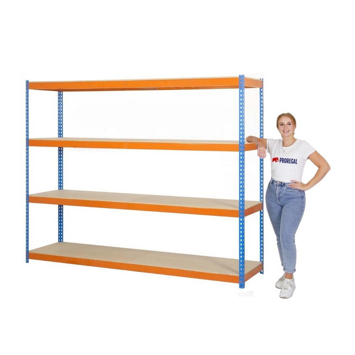 SCHWERLASTREGAL BIG WOOD YETI FOUR | HxBxT 200x180x60cm | Fachlast 400kg | Blau-Orange - Gelb, Metall (180/200/60cm) - PROREGAL