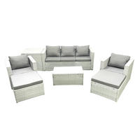 GARTENMÖBELSET mit 3-SITZER SOFA,COUCHTISCH Polyrattan Hellgrau-Mix 7-Sitzer - Hellgrau/Grau, Glas/Kunststoff - Fimous