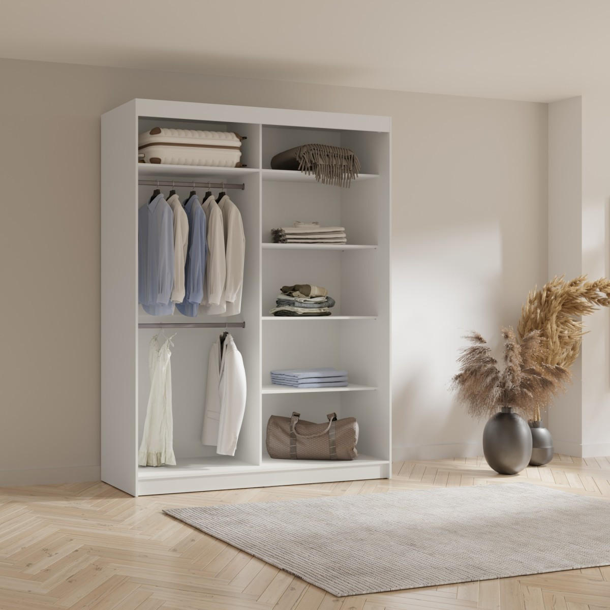 SCHWEBETÜRENSCHRANK mit Spiegel Fiore Plus 2D1L 180 Weiß/Gold - Goldfarben/Weiß, Holzwerkstoff/Metall (180/236/60cm) - mzm24