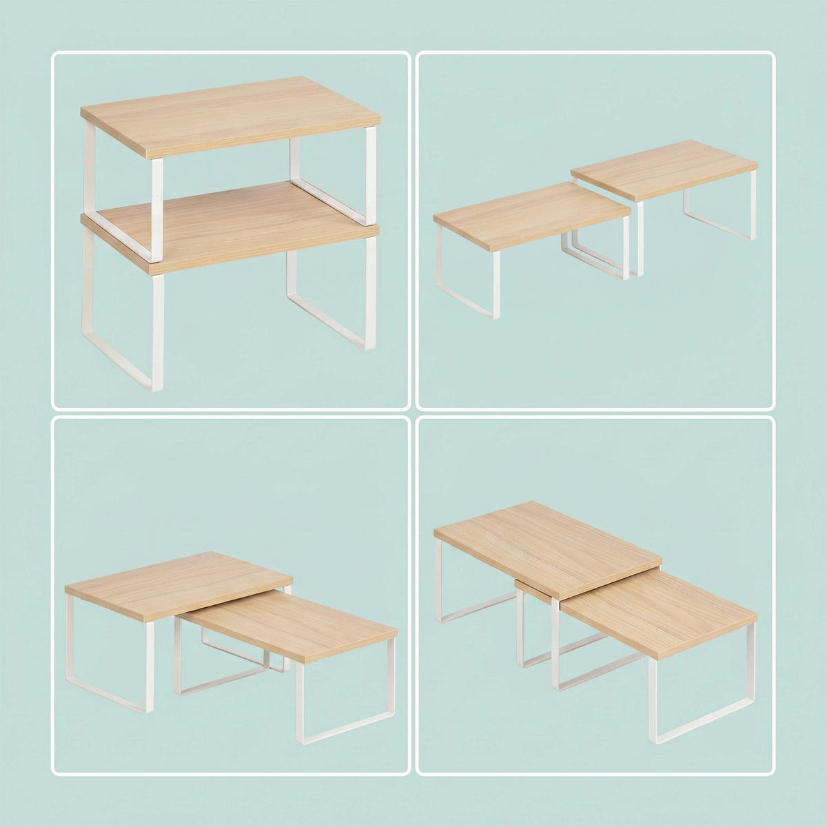 GEWÜRZREGAL Natur-Weiß 2er-Set 60 cm - Hellbraun/Weiß, Holz/Metall (29.5/15.5/30cm) - Relaxdays