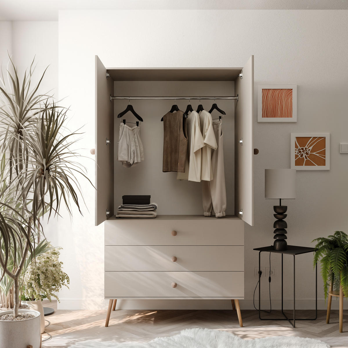 DREHTÜRENSCHRANK VALERIO 2-türig 100/52/202 cm Kaschmir - Kaschmir, Naturmaterialien/Holz (100/202/52cm) - Idohome