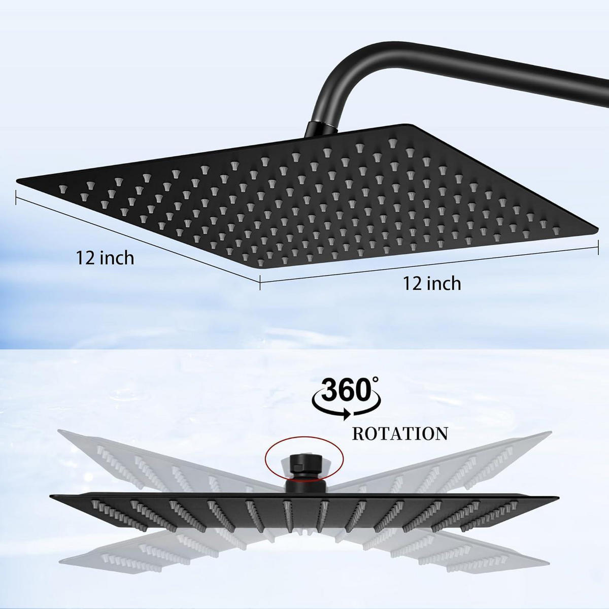 DUSCHKOPF Regendusche 12 Zoll Edelstahl Schwarz mit Selbstreinigenden Düsen - Schwarz, Metall (30/12.7/1cm)