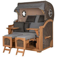 STRANDKORB Komplettset: Ammersee Teak Bullauge - PE grau - Modell 570 - Anthrazit/Grau, Holz/Kunststoff (125/165/80cm) - bene living