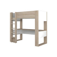HOCHBETT mit Schreibtisch & Stauraum - 90 x 200 cm - Eichefarben & Weiß - NOAH II - Naturfarben, Holz (110/206cm) - Vente-Unique