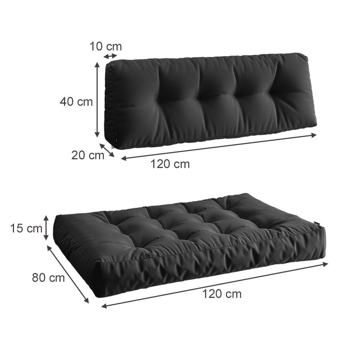 PALETTENKISSEN Ohio Anthrazit 2 Teile, wasserabweisend - Anthrazit, Textil (120/15/80cm) - Vicco