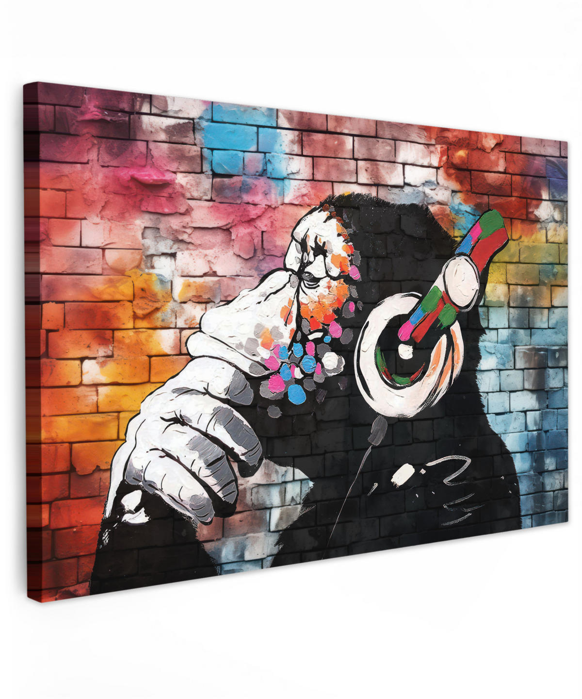 LEINWANDBILD Affe - Graffiti - Musik Wohnzimmer Groß 120x80 cm - Multicolor, Textil (120/80cm) - MuchoWow