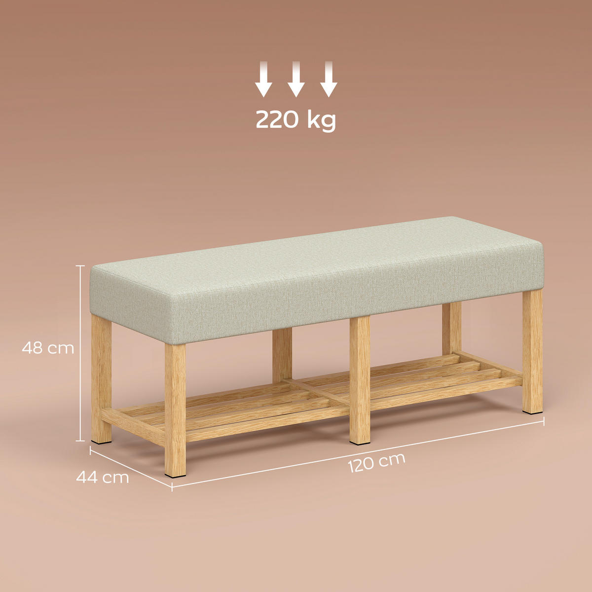 SCHUHBANK Natur 120/44/48 cm - Naturfarben, Holz (120/48/44cm) - PANGIVO