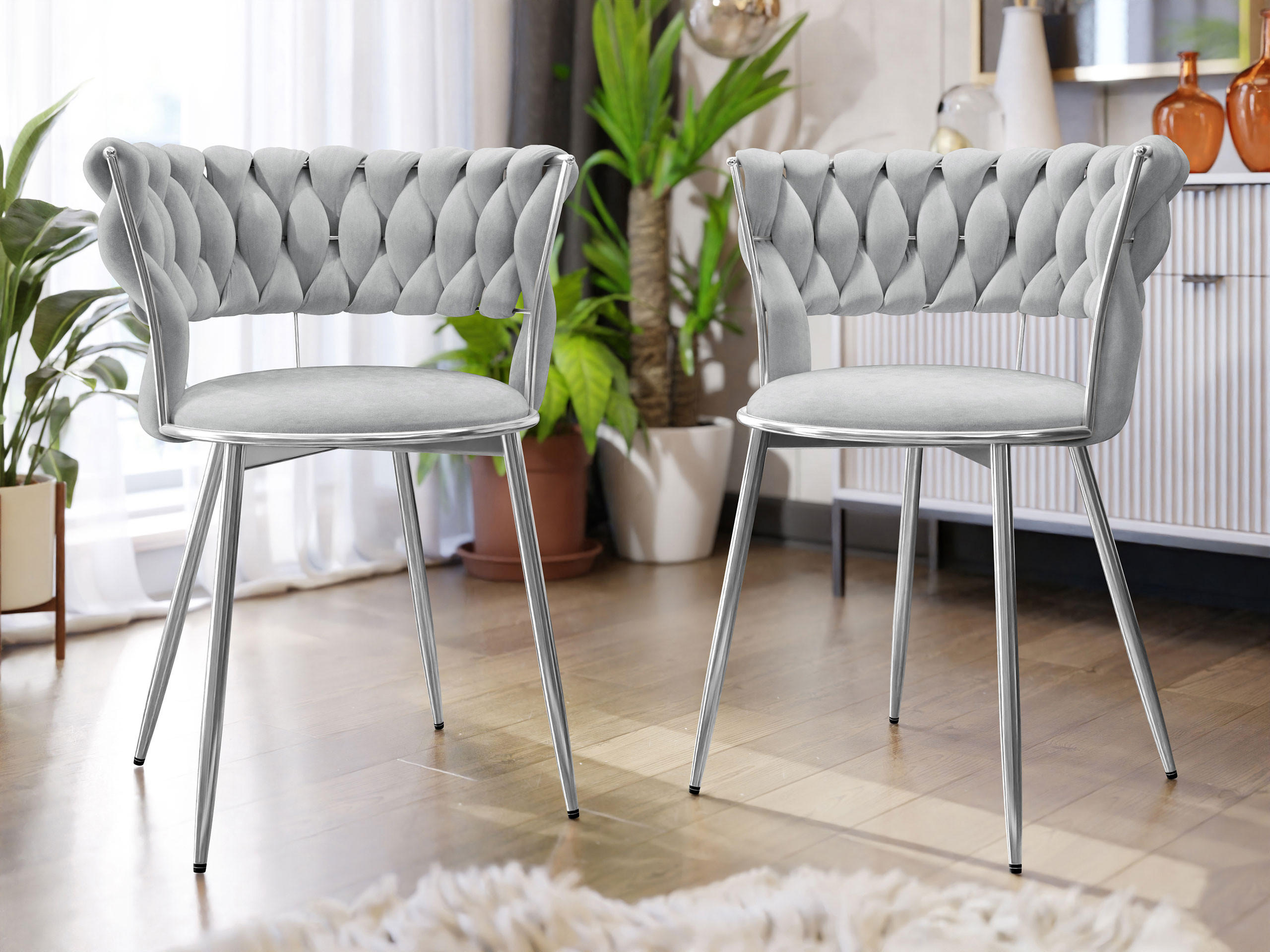 STUHL 2er-Set Muz DC-1141/CM (2 Stück in Samt) - Chromfarben/Grau, Textil/Metall (57/74/52cm) - MIRJAN24