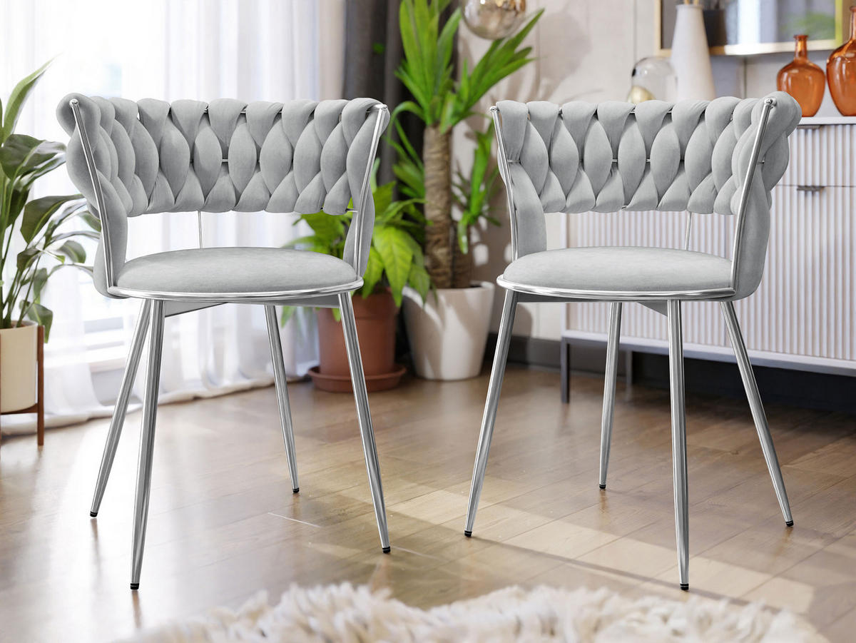 STUHL 2er-Set Muz DC-1141/CM (2 Stück in Samt) - Chromfarben/Grau, Textil/Metall (57/74/52cm) - MIRJAN24