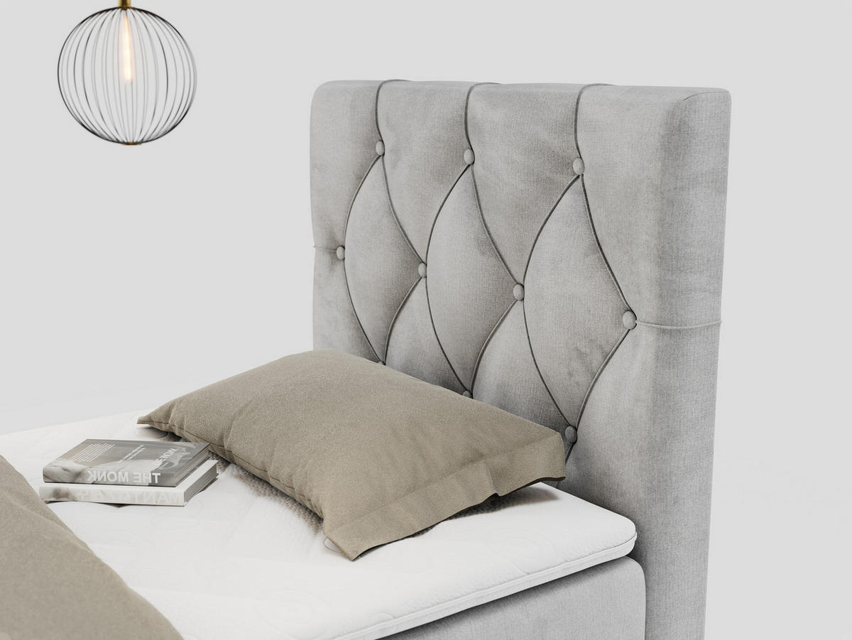 BOXBETT ALDA 90/200 Hellgrau Velvet - H4 - Rechts Seite - Hellgrau, Holz/Textil (90/200cm) - MKS