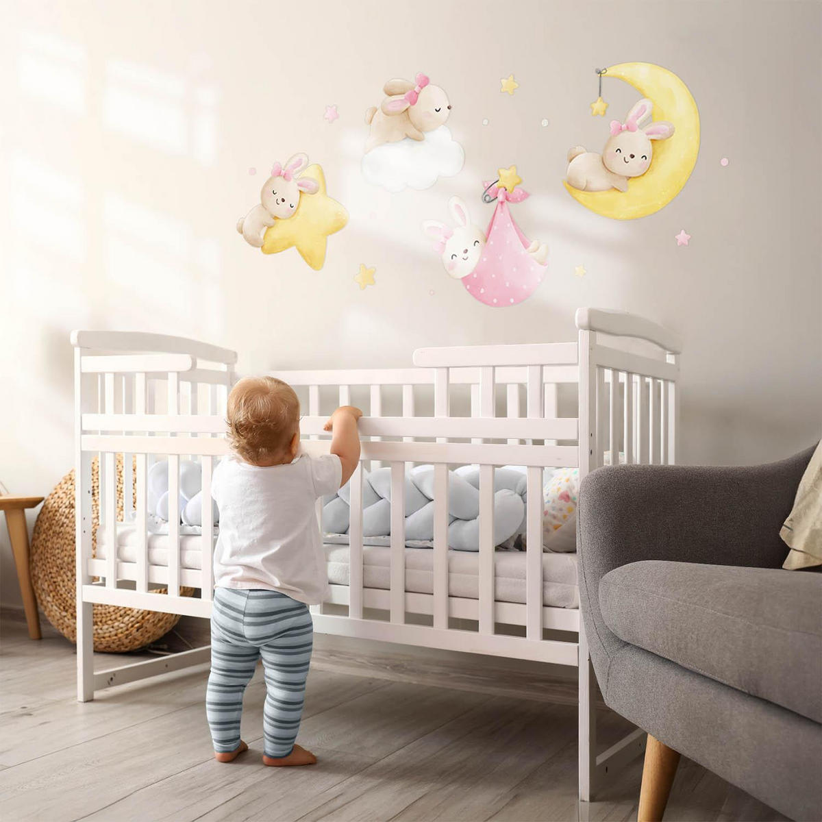 WANDAUFKLEBER 80x118cm - Hasen am Himmel - Multicolor, Kunststoff (80/118/0.1cm) - Wallfluent