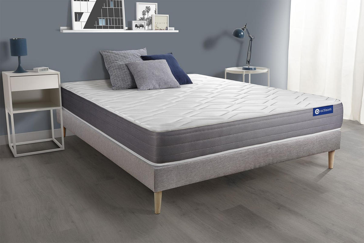 BETT Actiflex dream Taschenfederkern und Memory-Schaum 160 x 210 cm h1 - Kit Bettgestell Grau - Beige/Grau, Holz (160/210cm) - ACTISOM