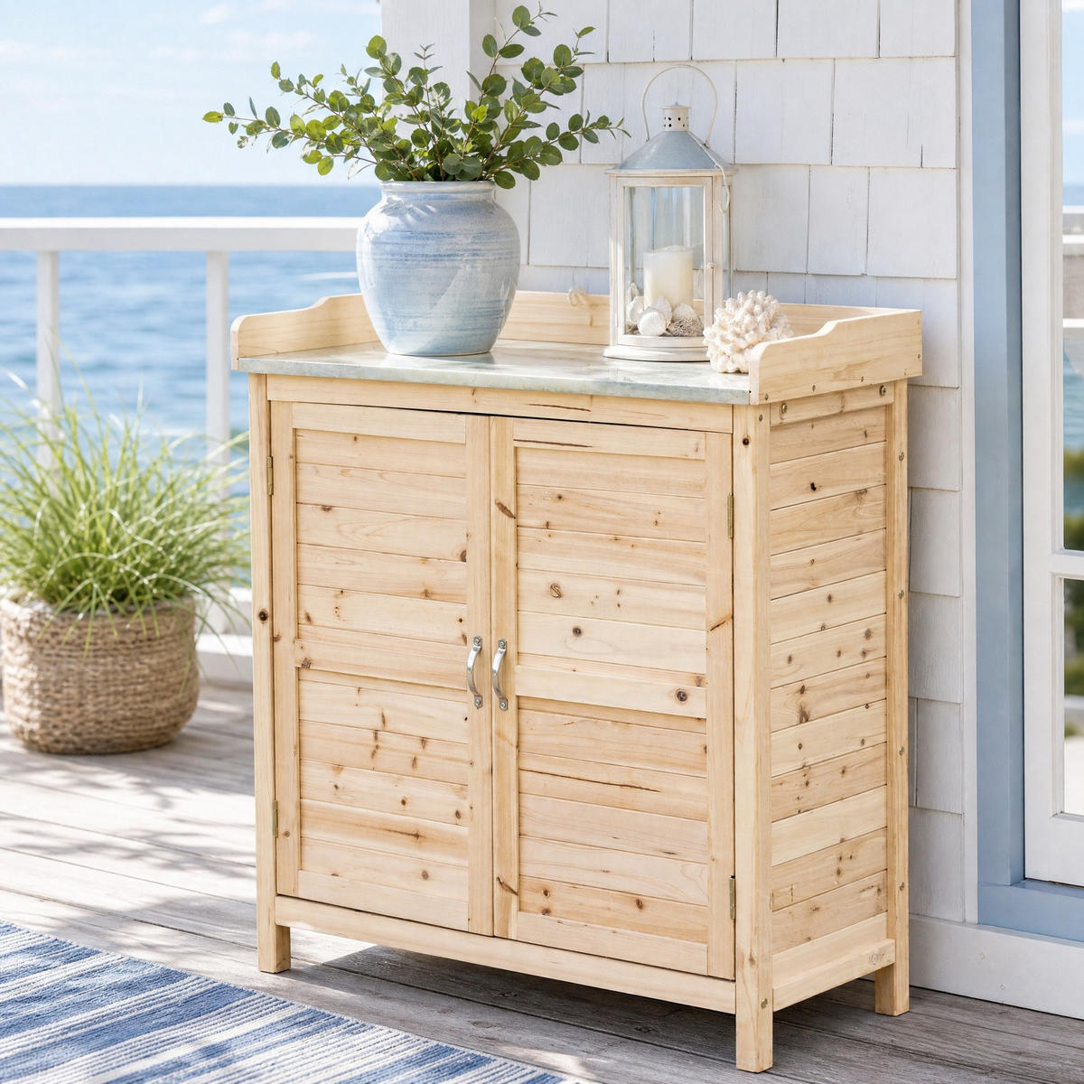 GARTENKOMMODE 83/92/40 cm Natur aus Holz mit Arbeitsplatte - Naturfarben, Holz (40/92/83cm) - OKMYHOME