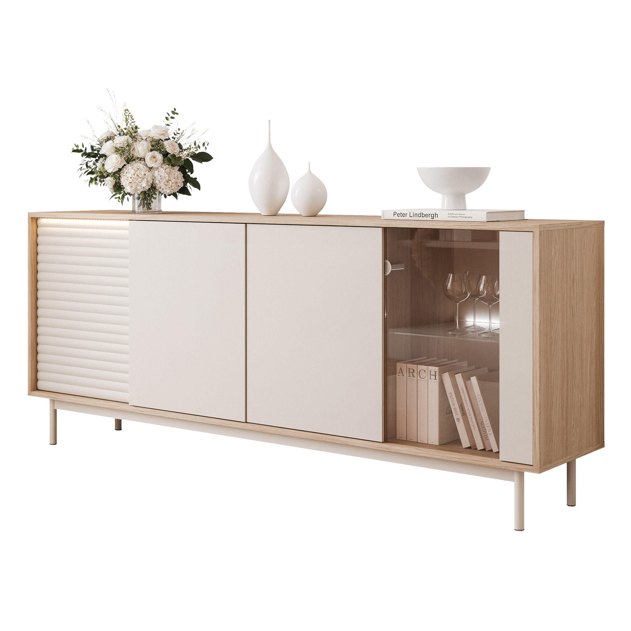 KOMMODE LUSSO 184 cm, Eiche / Kaschmir - Eichefarben, Holzwerkstoff (184/77/40cm) - Idohome