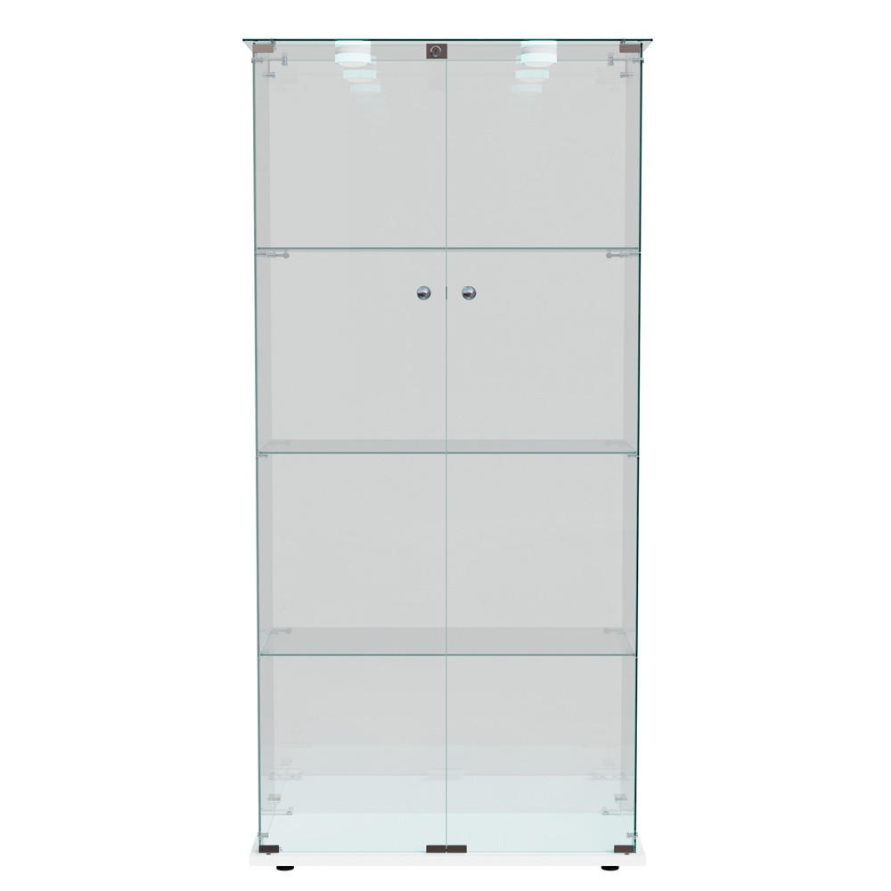 VITRINE - Glasvitrine mit 2 Türen und 4 Ebenen - integrierte LED-Spot-Beleuchtung - Weiß - Weiß, Glas (78.5/163/35cm) - DELFA