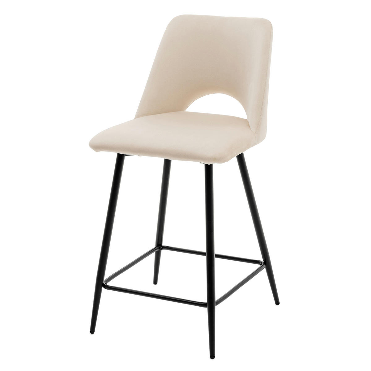 BARHOCKER ORO gepolsterter mit Steppung - beige - Samt Velour - Beige/Schwarz, Textil/Metall (48/94/55cm) - NEW HOME