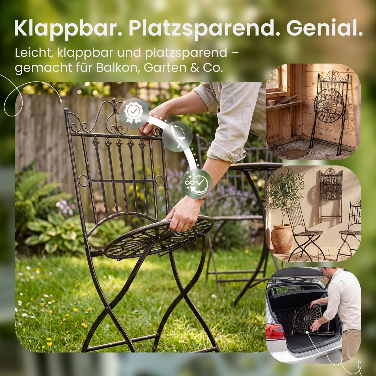 GARTENKLAPPSTUHL Metall bronze - Bronzefarben, Metall (39/94/53cm) - CLP