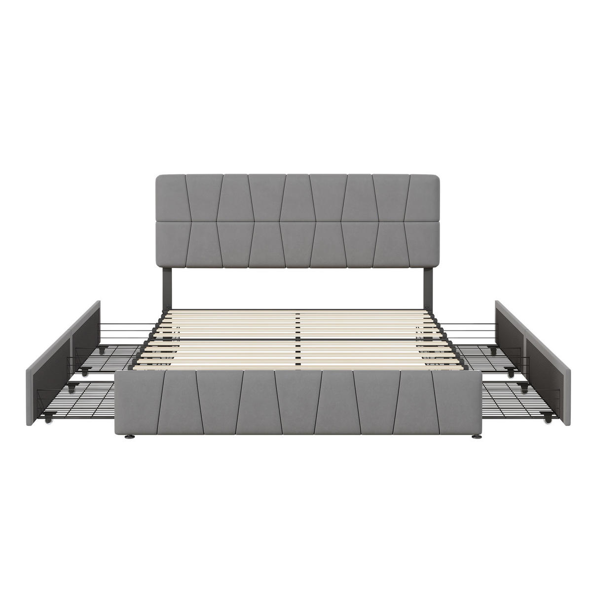 BETT 160/200 cm, mit 4 Schubladen, Samtstoff, modernes Design, Erwachsenenbett, Grau - Grau, Textil (160/200cm) - Waldena