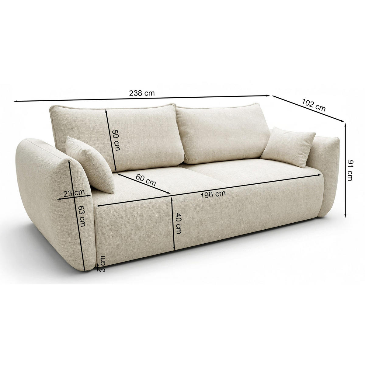 3-SITZER SCHLAFSOFA Zordo Chenille Oliv - Schwarz/Olivgrün, Kunststoff/Textil (238/91/102cm) - Selsey