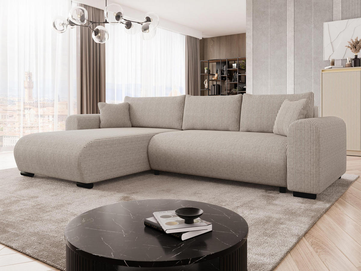 ECKSOFA Merkos Cord - Schwarz/Sahara, Holz/Textil (285/188cm) - MIRJAN24