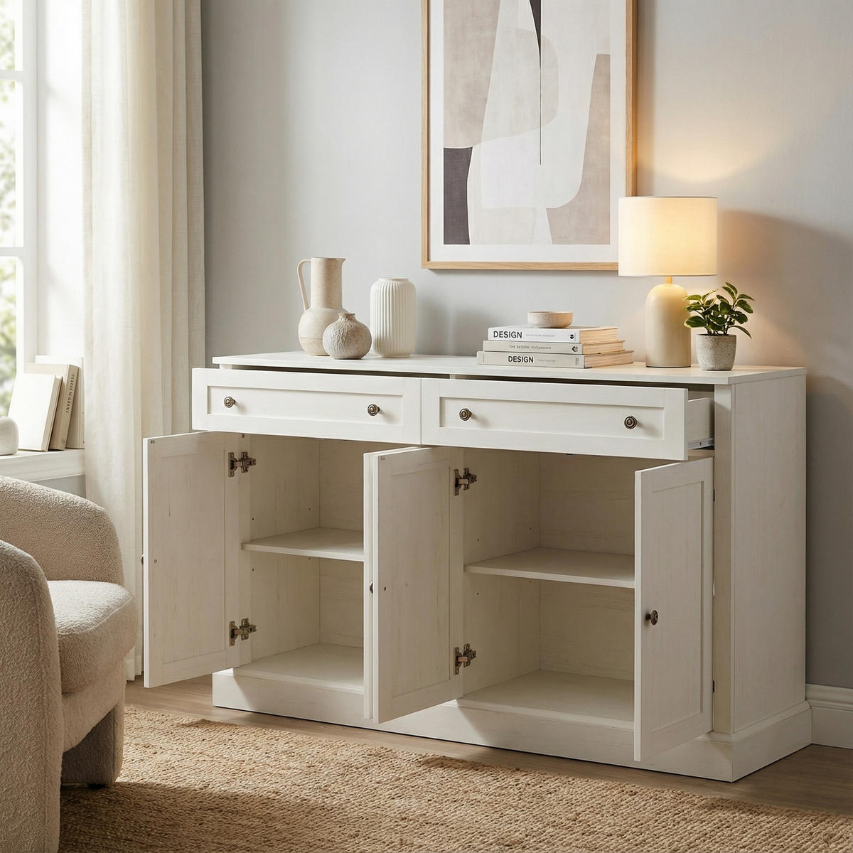 SIDEBOARD 150 cm in Antik Weiß - Creme, Holzwerkstoff (150/86/40cm) - Urban Meuble