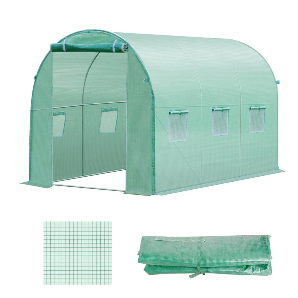 GEWÄCHSHAUSFOLIE 3x2x2 m 6 Fenster - Grün, Kunststoff (300/200/200cm) - Fortuna Lai