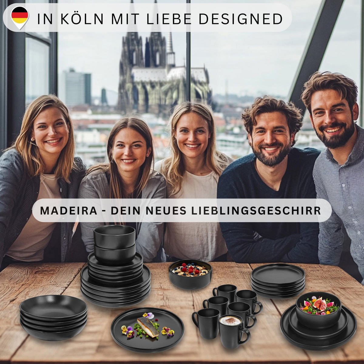 DESSERTTELLER SET MADEIRA - 6 teilig aus Steingut - Schwarz, Keramik (20cm) - Sänger
