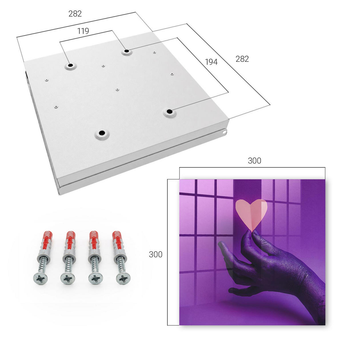 SCHLÜSSELBOX Weiß 30x30 cm – Türöffnung nach rechts - Lila Liebe - Lila, Metall (30/30/5cm) - TULUP