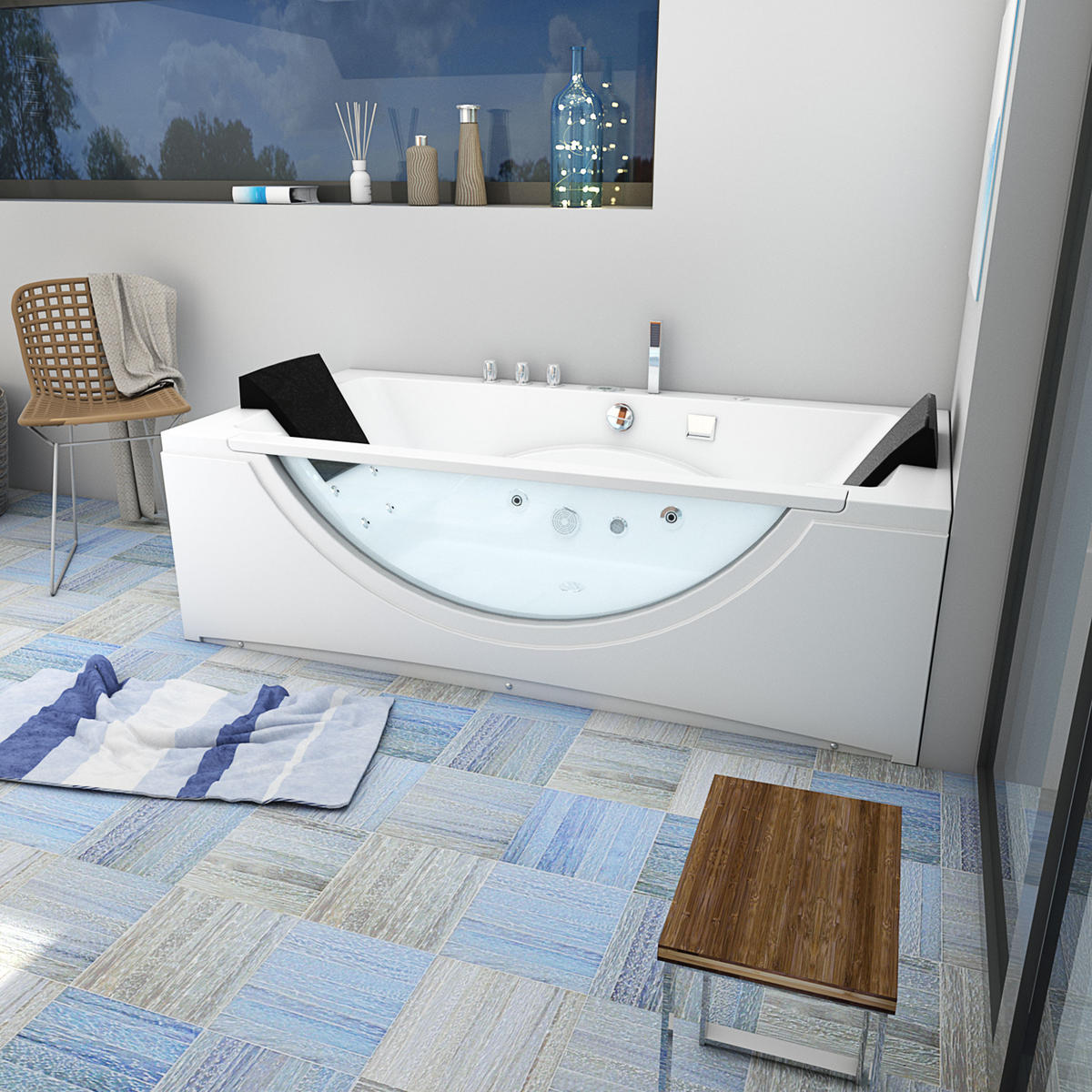 WHIRLPOOL Badewanne Eckwanne Wanne W81R-C 180x90cm - Weiß, Glas/Kunststoff (90/55/180cm) - AcquaVapore by Sandra Jentho